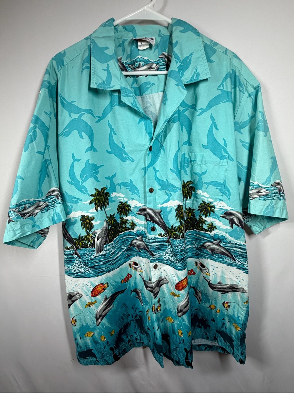 Men's Hawaiian Dolphin Print Short Sleeve Button-Down Shirt Pacific Legend 2XL